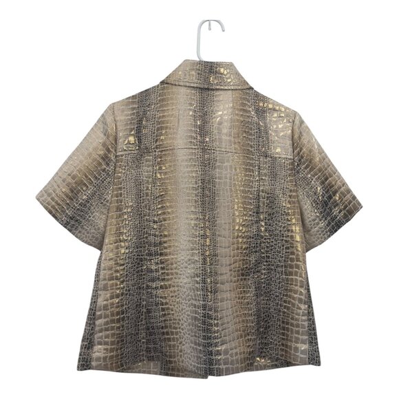Chicos Women Metallic Croc Short Sleeve Button-Up Jacket SZ 2 US L Gold-Silver - Picture 12 of 12